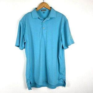 Peter Millar Summer Comfort Polo Shirt Men's M White Blue Striped Short Sleeves